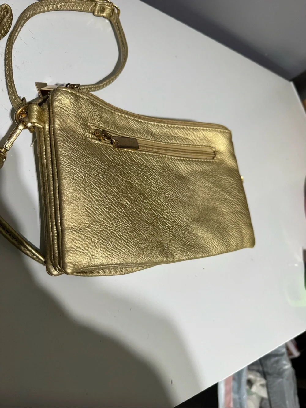 Michael Kors Metallic Gold Leather Crossbody Wristlet